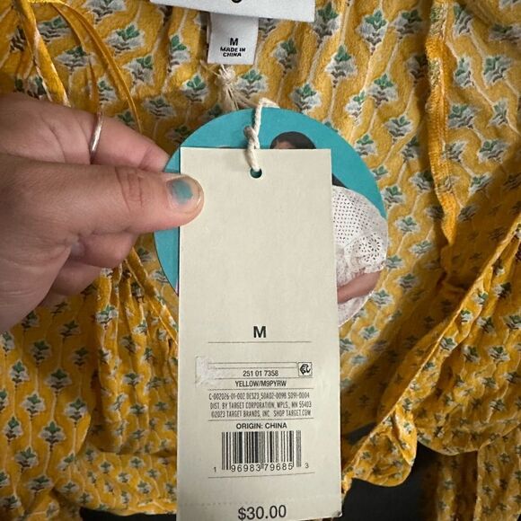 Rode By Target Women's Dainty Lotus Print Wrap Top Yellow/Turquoise Size M NWT - Picture 5 of 9